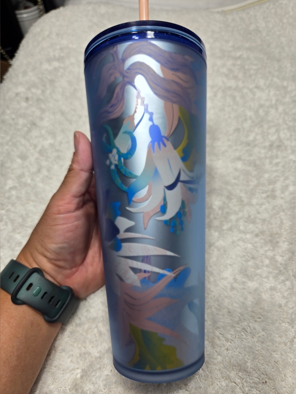 Starbucks Tumbler - Frosted Blue Floral 24oz Cold Cup with Straw&Lid - EXCELLENt